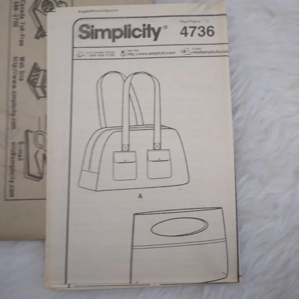 SIMPLICITY 4736 EASY Zipper Bag And Small Stylish Tote.